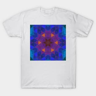 Mosaic Kaleidoscope Flower Purple Blue and Orange T-Shirt